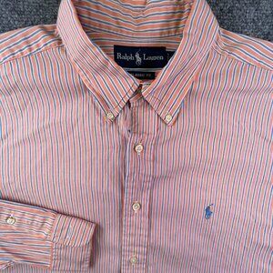 Ralph Lauren Button Up Shirt Long Sleeve Cotton 17 34/35 Orange Striped Classic